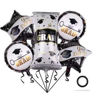 Graduation Celebration Balloon Set - Black, Gold, Silver